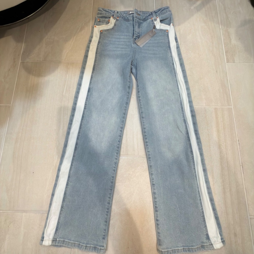 Tractr Girls Light Wash Wide Leg Jeans White Side Stripe Size 16 NWT